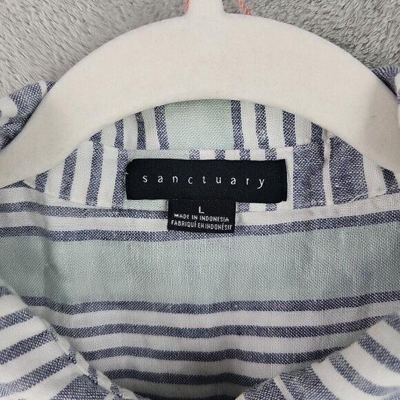 Sanctuary Shirt Womens Size L Linen Blend Oversized Tie Front Blue Mint Striped - Picture 3 of 8